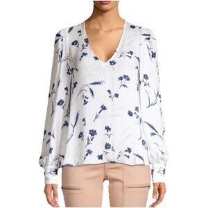 JOIE White Floral "Yadra" Silk Long Balloon Sleeve Shirt Sz S